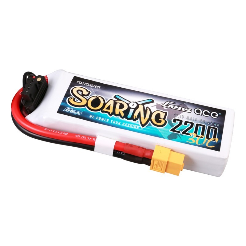 Batería Lipo Gens ace Soaring 2200mAh 11.1V 30C 3S1P con conector XT60