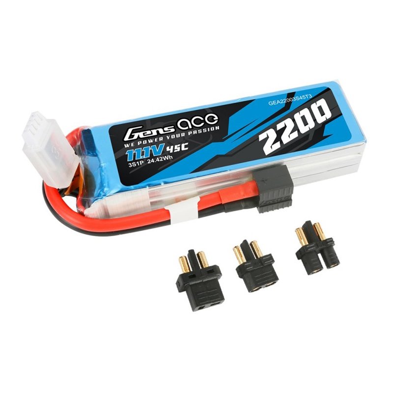 11.1V 2200mAh 45C 3S Lipo Gens Ace con adaptadores